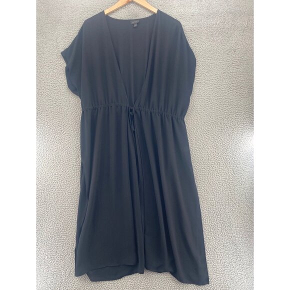 J Jill Dress Womens 2X Plus Black Wearever Chiffon Duster Tie Waist Cap Sleeve - Picture 1 of 10